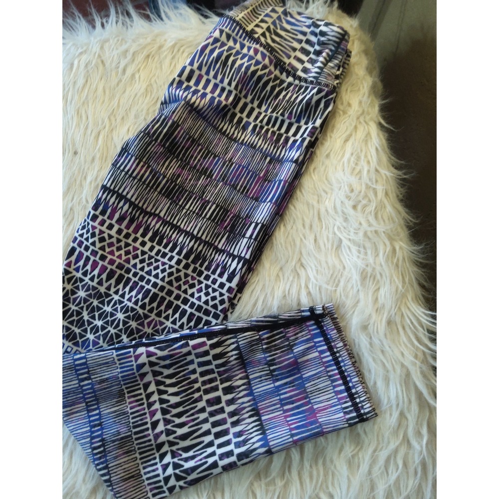 Prana Women Blue Purple Geometric Tribal Print Athletic Yoga Leggings Small